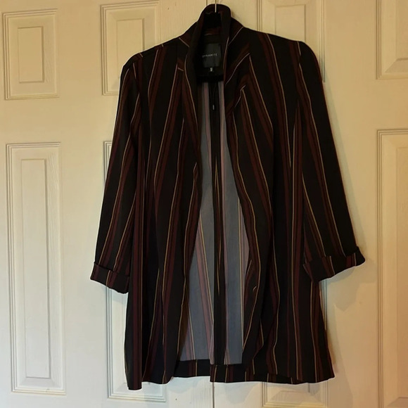 Dynamite Lined Open Front striped 3/4 Sleeves Blazer Sz L - Picture 3 of 12